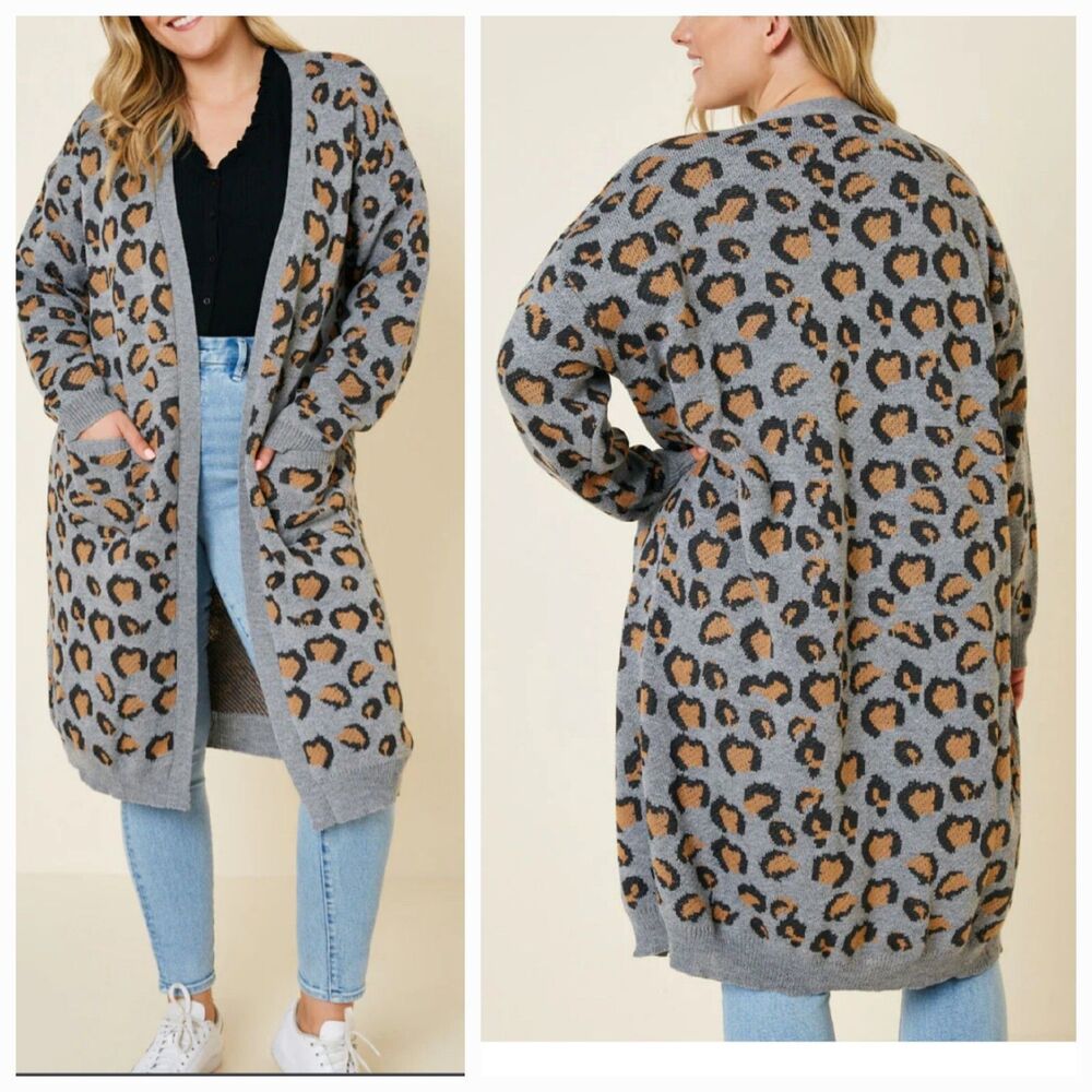 Jack + Avery Open Front Leopard Knit Cardigan Duster Women's Plus Size 3x